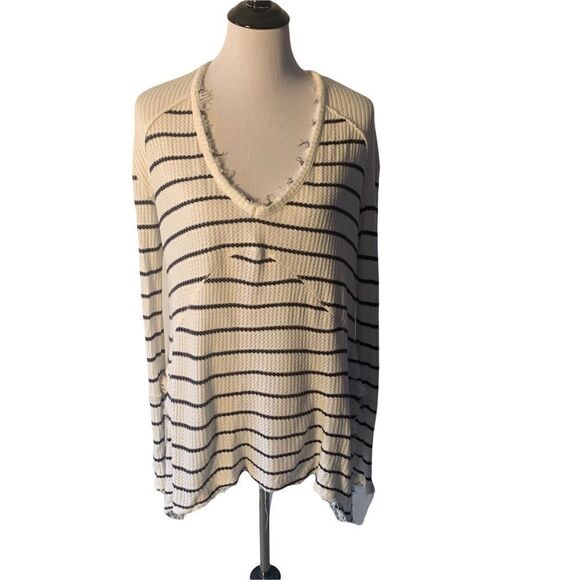 Free People Oversized V Neck Striped Top size M - Picture 2 of 6